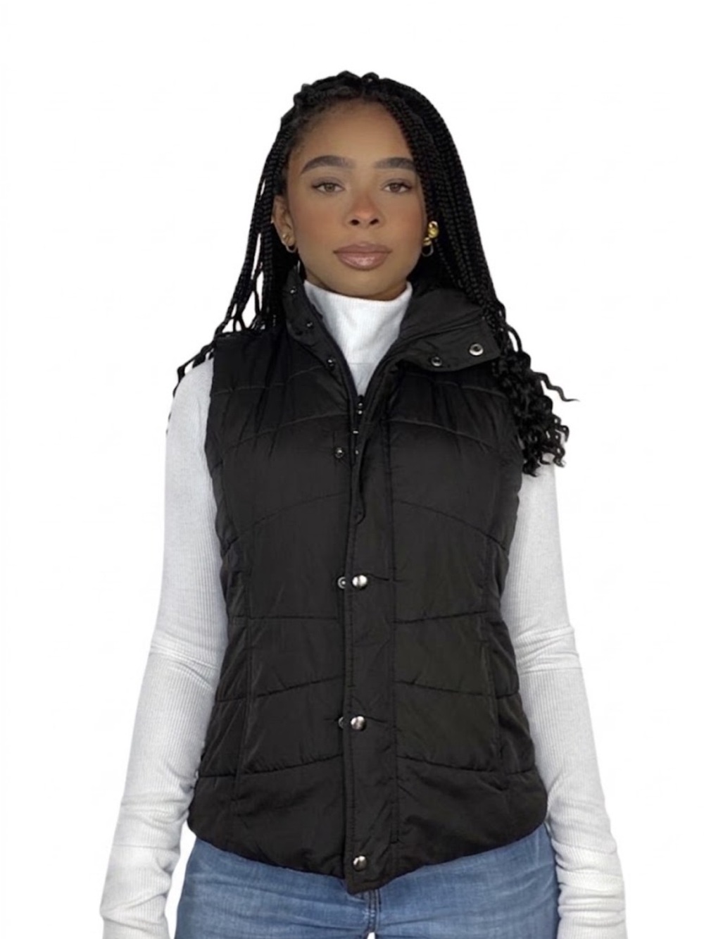 New York & Company Brown Quilted Puffer Vest with Zipper and  Snap Front